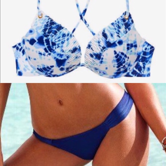 NWT Victoria’s Secret Blue Tie Dye 34C Small Suit - Picture 2 of 8